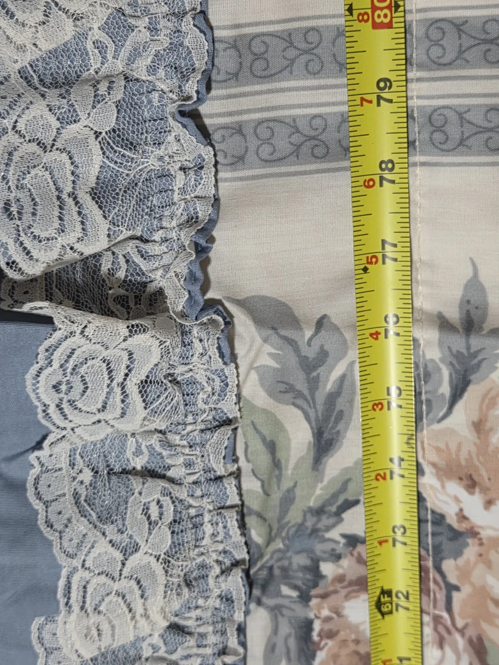 Vintage Floral Valance Blue Lace-Trim  Curtain